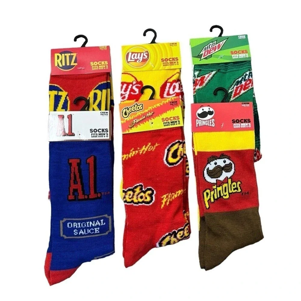 Odd Sox Novelty Crazy Socks Pringles A1 Lays Cheetos RITZ Soda Mens Sz 6-12 Crew